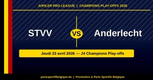 Prono STVV – Anderlecht : notre analyse J4 Champions Play-offs (23 avril 2026)