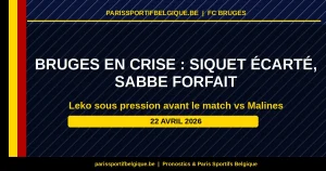 Bruges en crise avant Malines : Siquet écarté, Sabbe forfait, Leko sous pression