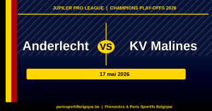 Prono Anderlecht – KV Malines (17 mai 2026) : analyse J8 Champions Play-offs